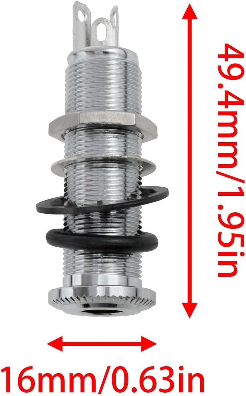 Dsjnf Brass electric guitar bass 1/4 inch barrel jack Guitar input jack Cylindrical input/output mono active long thread jack socket Guitar Parts Silver -1pcs - Image 3